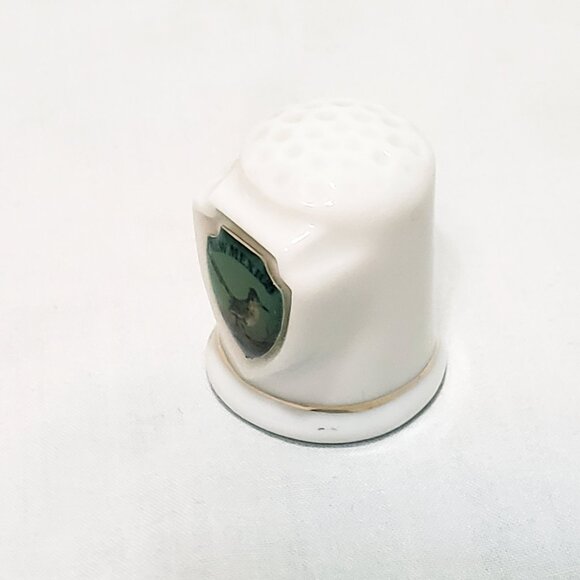 New Mexico Roadrunner Bird Thimble Porcelain Vintage 1" White Brown Blue - Picture 6 of 8